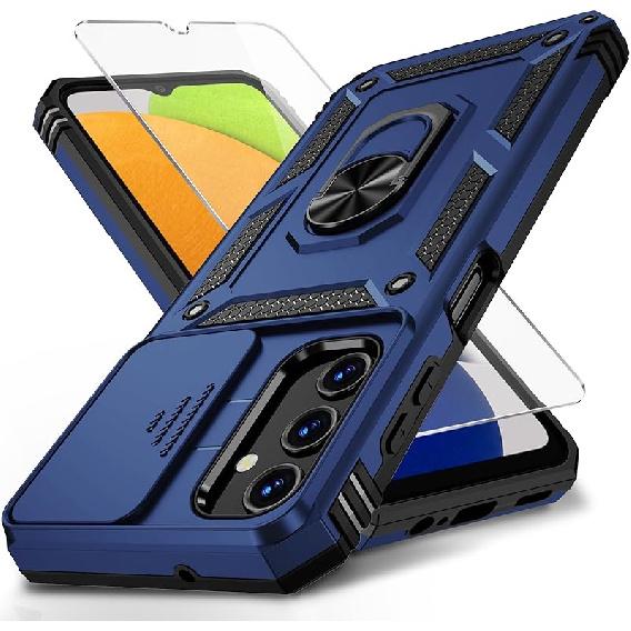 Vinve for Samsung Galaxy A03S Case with Slide Camera Lens Cover, HD Screen Protector, Military Grade Drop Protection, Magnetic Rotated Ring Holder