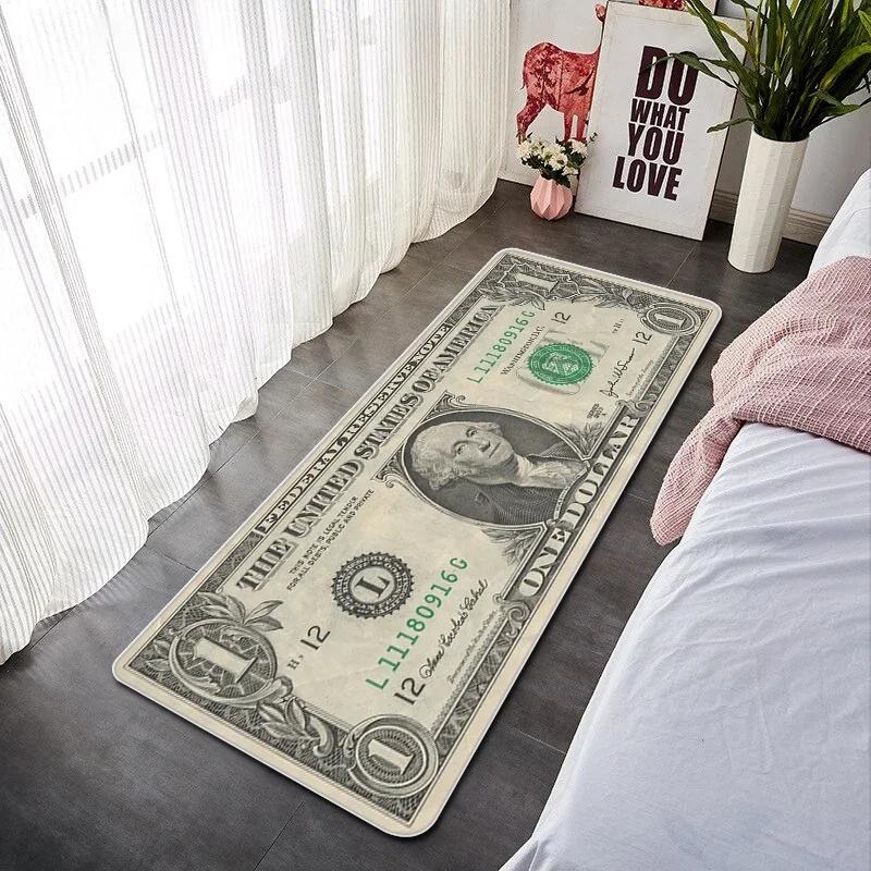 Kreative Dollar-Schein Druck Fußmatte Rutschfester Teppich für Schlafzimmer Wohnzimmer Küche Eingang Langlebiger Waschbarer Teppich Heimdeko