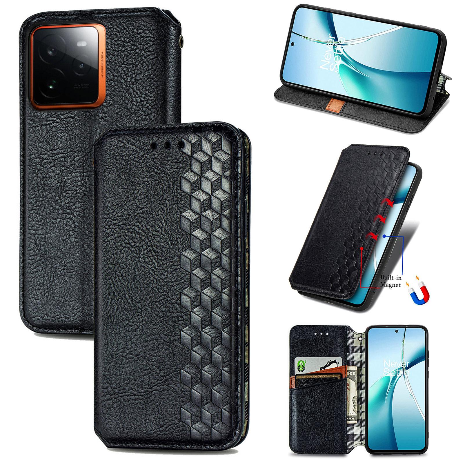 

For Realme GT 7 Pro 5G Case Rhombus Imprint PU Leather Wallet Phone Cover Black
