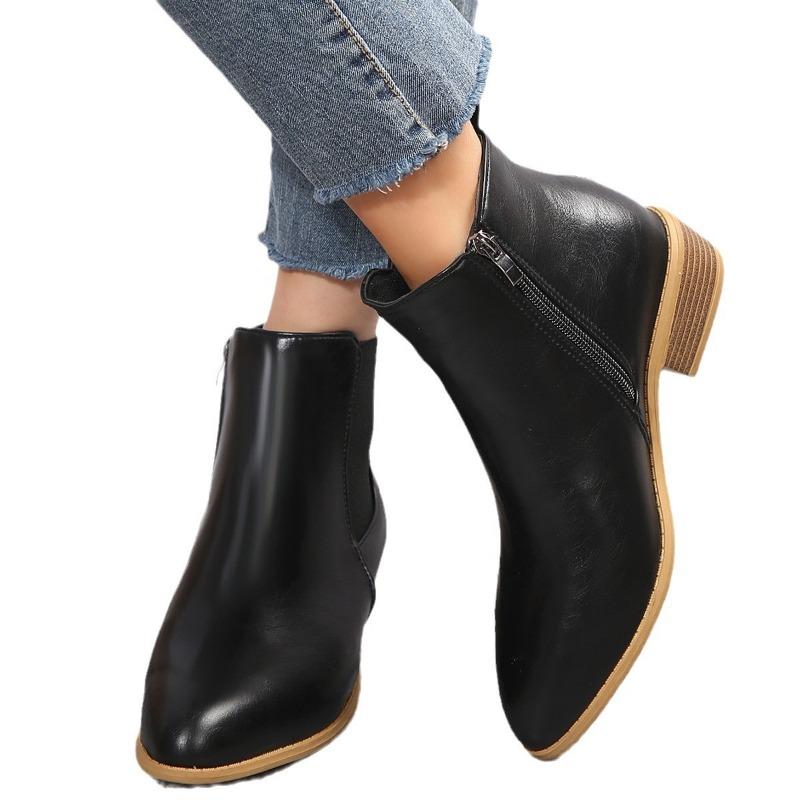 Large size Martin boots women's autumn and winter new low heel low tube side zipper short boots