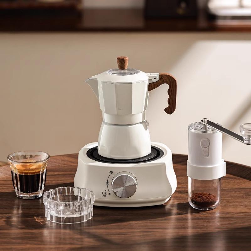 Double Valve Mocha Pot Household Small Hand Cranked Italian Coffee Machine Outdoor Electric Stove Coffee Pot Set