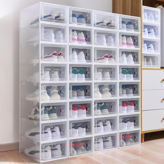 thumbnail image 2 of 2-Pack Fabric Shoe Organizer Storage Boxes - Foldable With Clear Cover, 16 Compartments For Closet 2 of 13
