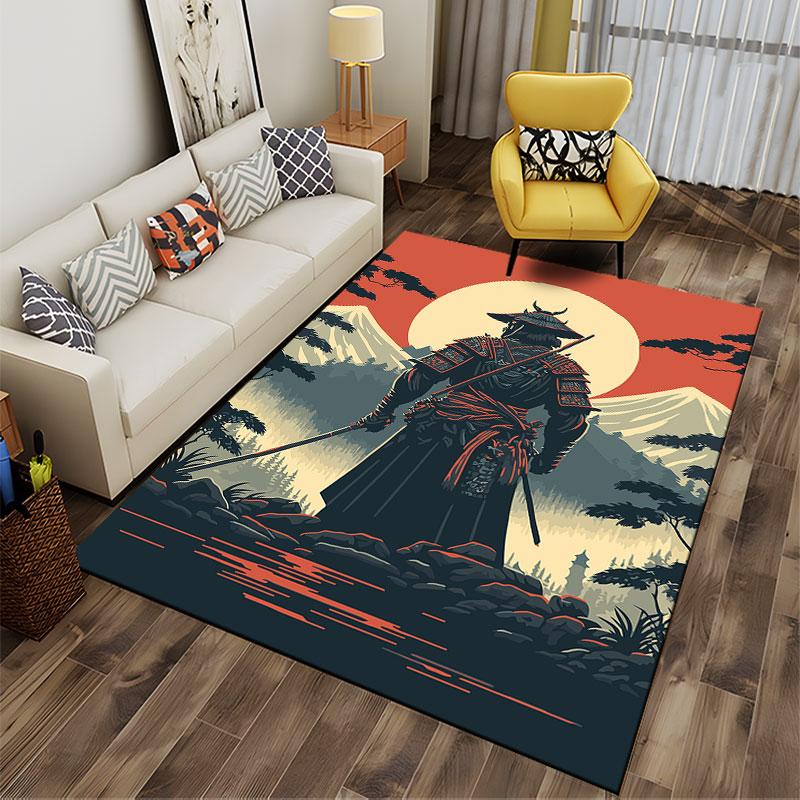 Samurai Warrior Sunset Scene suitable as a non-slip mat for the living room or bedroom sofa