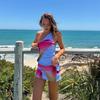 Summer Vacation Printed Slim Women's Suit Fashion Backless Hollow Lace Up Beach Outfit Sexy Asymmetrical Top with Mini Skirt Set