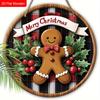 2D flaches Weihnachts-Willkommensschild Wanddekoration - 1 Stück runde hölzerne dekorative Plakette, Lebkuchenmann und Design mit roten Beeren und grünen Blättern