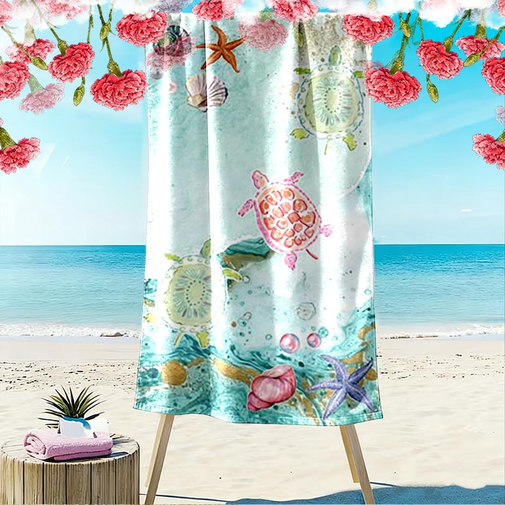 Colorful Sea Turtles and Shells Design Beach towel quick-drying for travel outdoor sports jogging beach and swimming