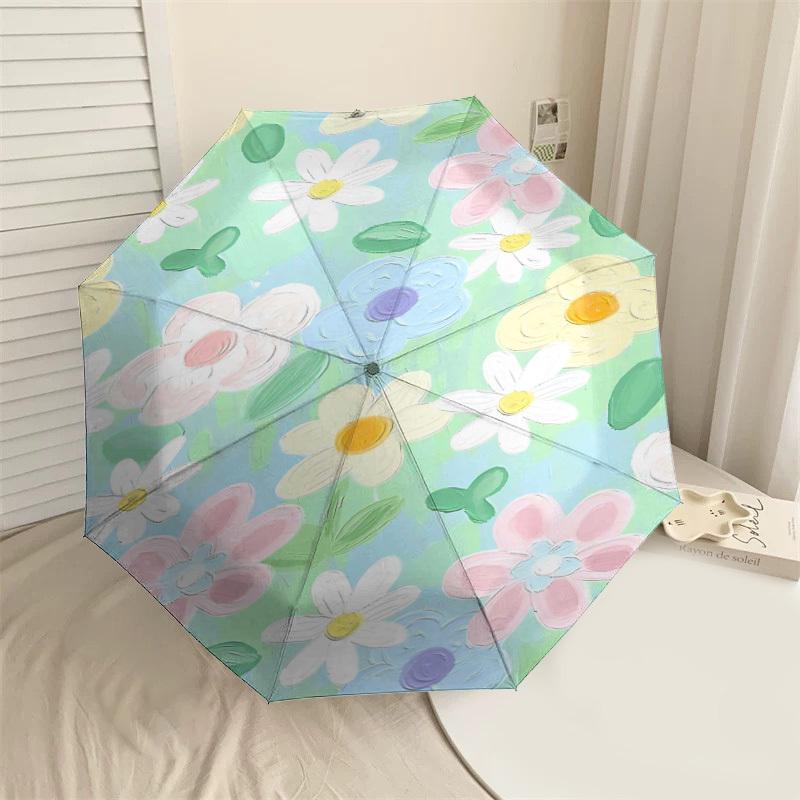 1pc Floral Pattern Automatic Open/Close Umbrella Compact Folding Umbrella with 8-Rib Shaft for Women/Men, Elegant Birthday1309S
