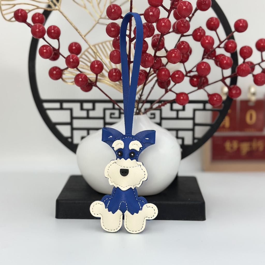 PU leather Schnauzer dog pendant cartoon bag keychain creative pet accessories fashion car pendant