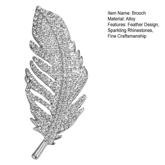 Feather Design Brooch Pin for Women, Rhinestones Inlaid Brooch Pin for Dress, Coat, Shawl, Versatile Accessory for Mother, Wedding