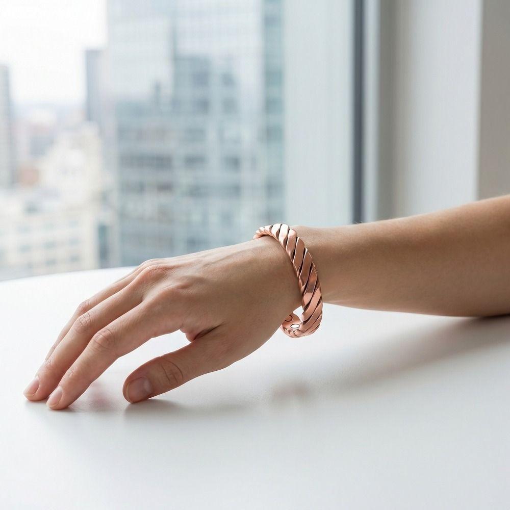 Resizable Alloy Copper Color Bracelet Vintage Twisted Magnetic Opening Bracelet Copper Adjustable Vintage Bangle Women