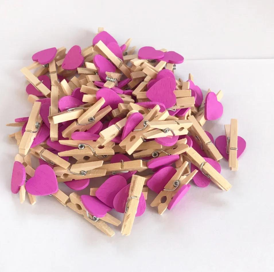 10/50pcs Red Heart Love Wooden Clothes Photo Paper Peg Pin Mini Clothespin Postcard Clips Home Wedding Valentine's Day Decorati