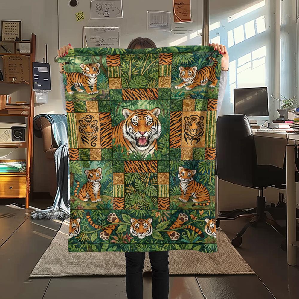 

1Pc Patchwork Lion Print Flannel Blanket, High quality Comfortable for All Seasons, Home Decor, Warmth and Comfort, Perfect for Christmas Gifts69 80cm x 120cm