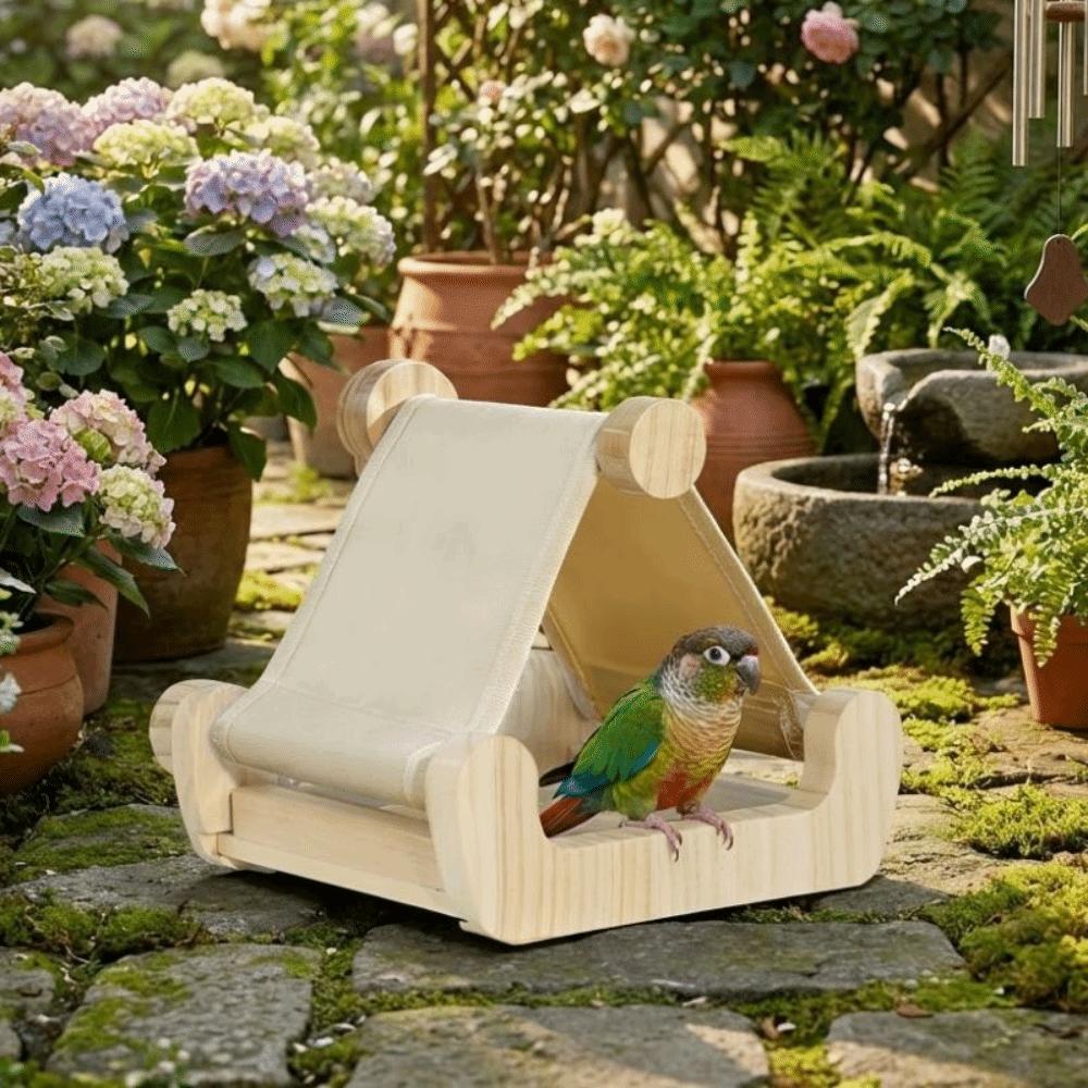 Bite Resistant Wooden Bird Hammock Hanging Bird Feeding Station Parrot Sleeping Swing  Garden