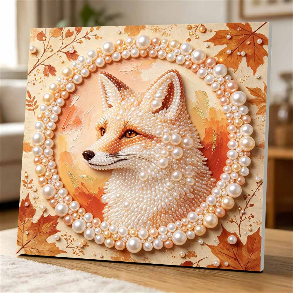 5D Framed Pearl Painting Kit Autumn Fox Motif Sparkling Bead Art Canvas Ready To Display Romantic Home Decor Gift Exquisite Craftsmanship
