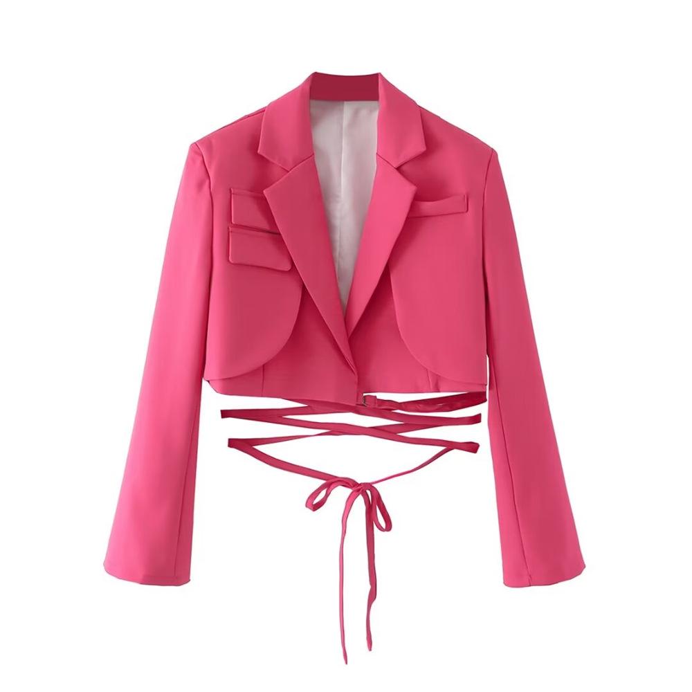

2024 Fall/Winter Women s Solid Color Waist-Tie Short Suit Jacket Medium