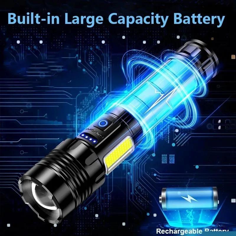 High Power LED Flashlight Type-c Rechargeable Flashlight Strong Light Outdoor Portable Torch Light Camping Fishing Work Lantern