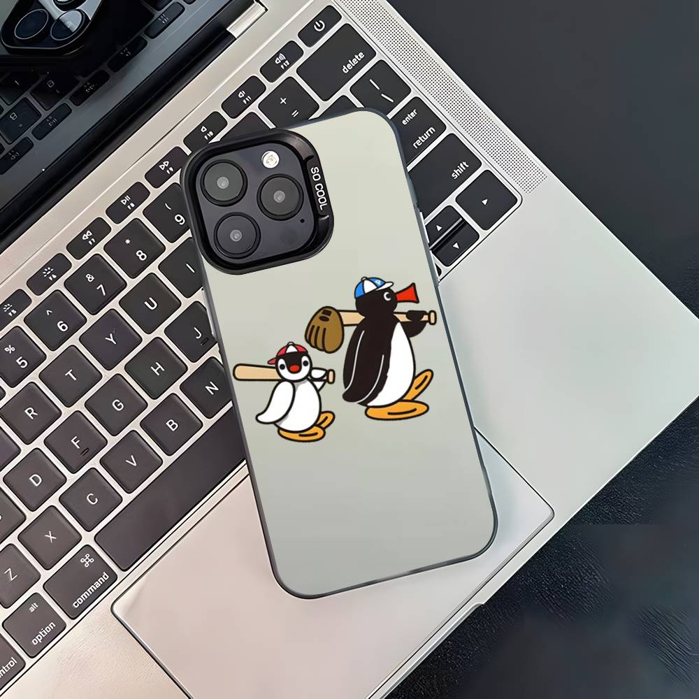 

Funny Cartoon P-Pingu Phone Case For iPhone 16,15,14,13,12,11,Pro,XS,Max,Plus,Mini,SE4,E Black Matte Shockproof Cover iPhone14