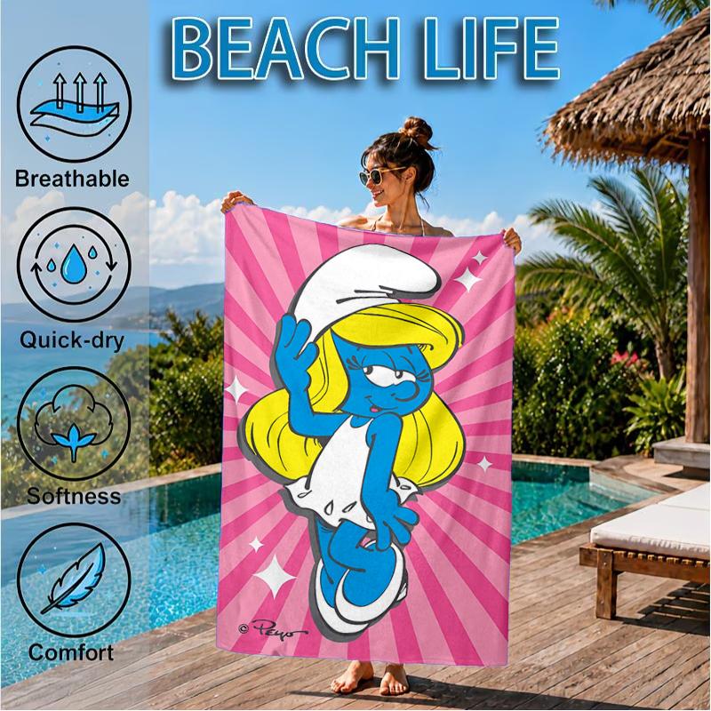 Smurfette's Adventure Beach Towel, Super Soft Microfiber, Perfect Gift for Her/Him, Birthday, for Pool, Beach, Travel, Decor Beach Party