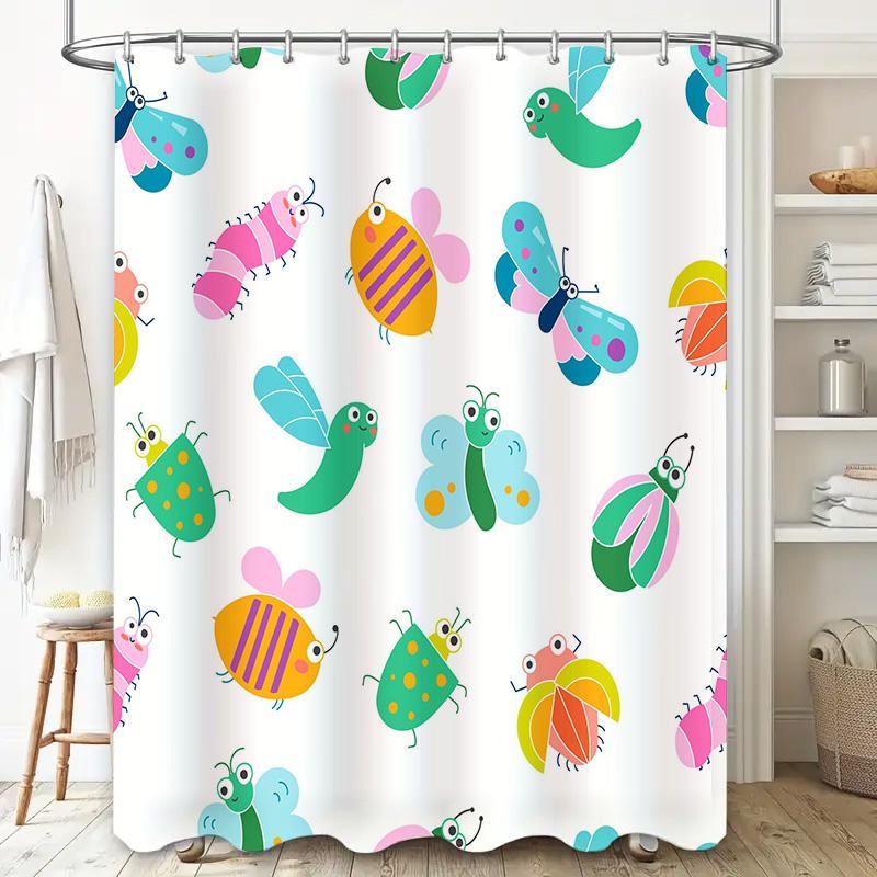 Colorful Cartoon Insect Shower CurtainAdding Fun Charm to Your Bathroom Decor this 128-character  title for the image
