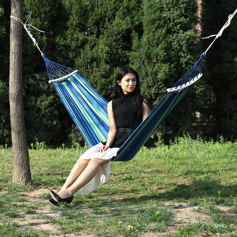 Outdoor Canvas Hammock Camping Travel Relaxation Single Double Wide With Curved Rods