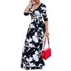 Women's V Neck Long Sleeve Printed Maxi Dress High Waist Casual Plus Size Gown