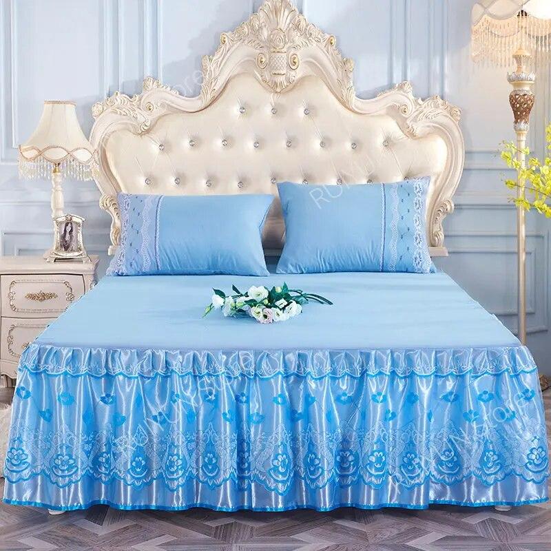 Princess Lace Bed Skirt Floral Embroidery Bed Skirt Non-slip Bed Cover Queen King Bedspread Bedding Mattress Cover Bedding Decor