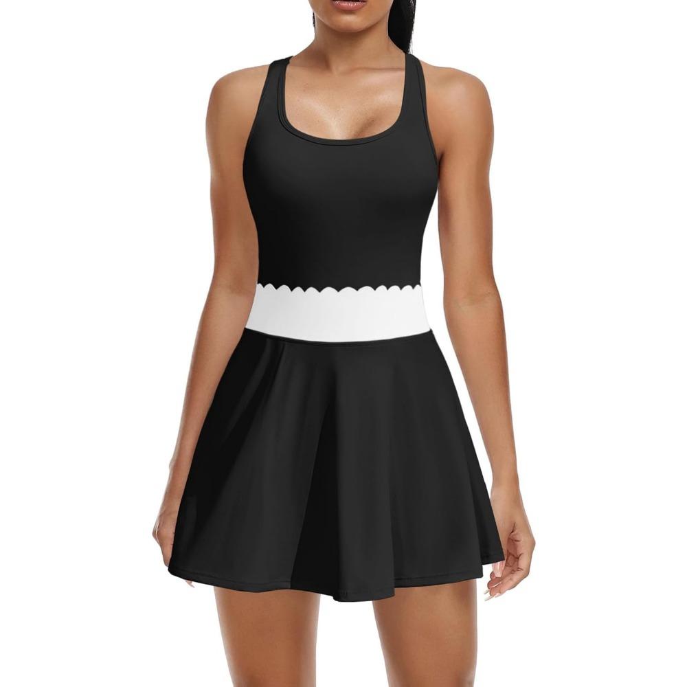 

Женское теннисное платье Charmleaks со вшитыми шортами, платье для гольфа с фестончатым узором, спортивные юбки со спиной-борцовкой XS чёрный