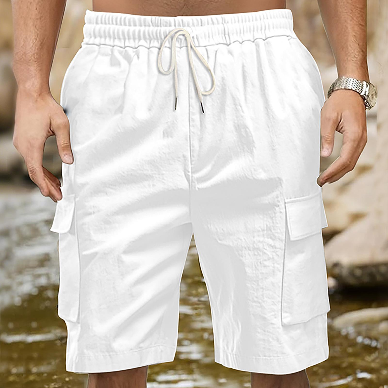 

Multi Pocket Work Pants Outdoor Sports and Casual Loose Shorts, Solid Color Five Quarter Men s Shorts S білий