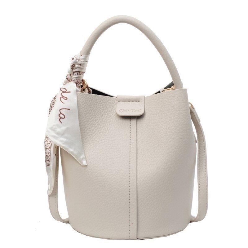 New popular new light luxury red one shoulder foreign style fashion portable diagonal cross season bucket bag female crossbody today A белый