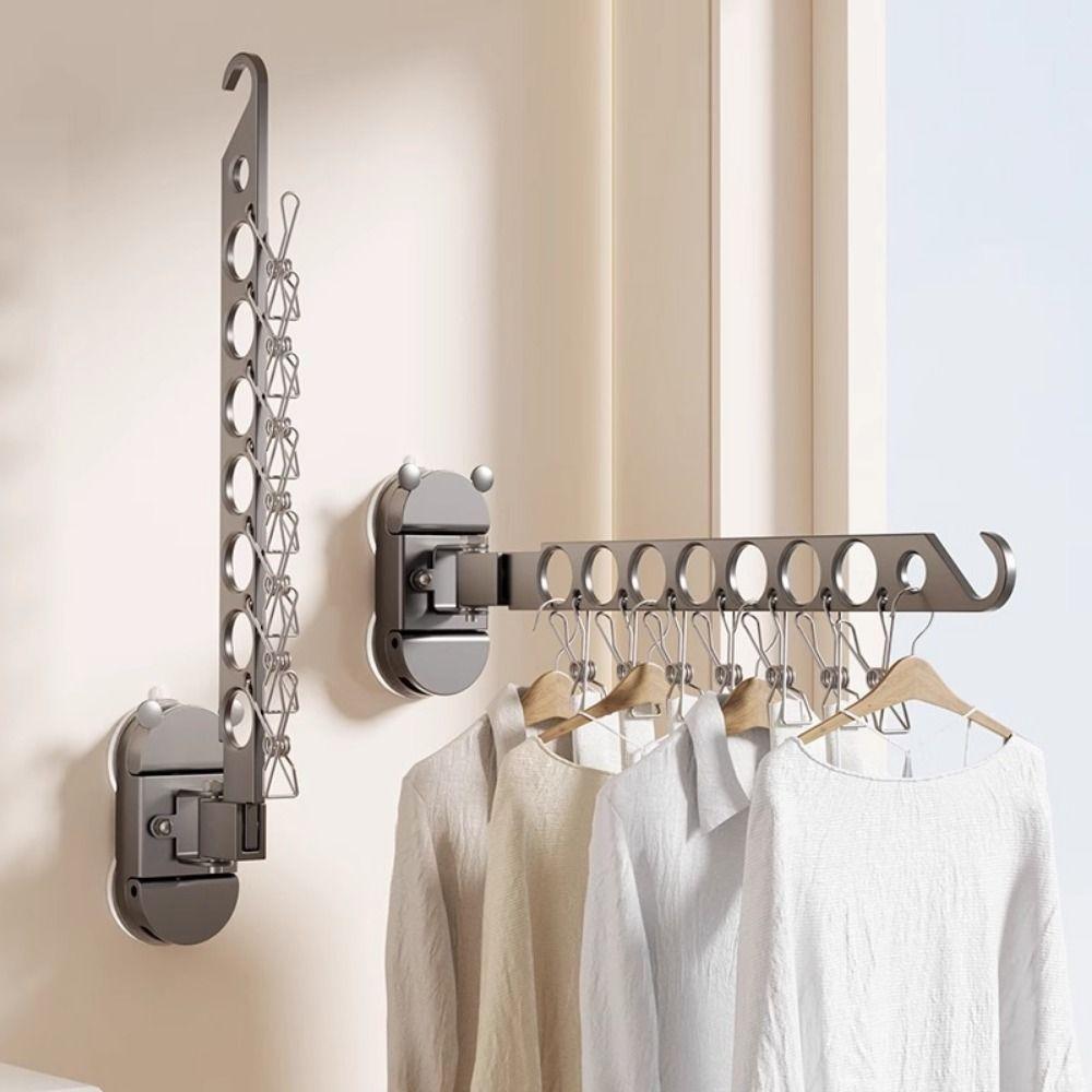Wall Mounted Folding Drying Rack Space Aluminum Clothing Organizer  Bathroom