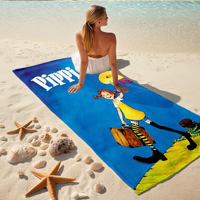 1Pc Pippi Adventure Beach Towel, Quick Dry, Multi-Use for Beach Pool Gym Yoga Home Travel, Christmas, Halloween, Xmas Gift M928638