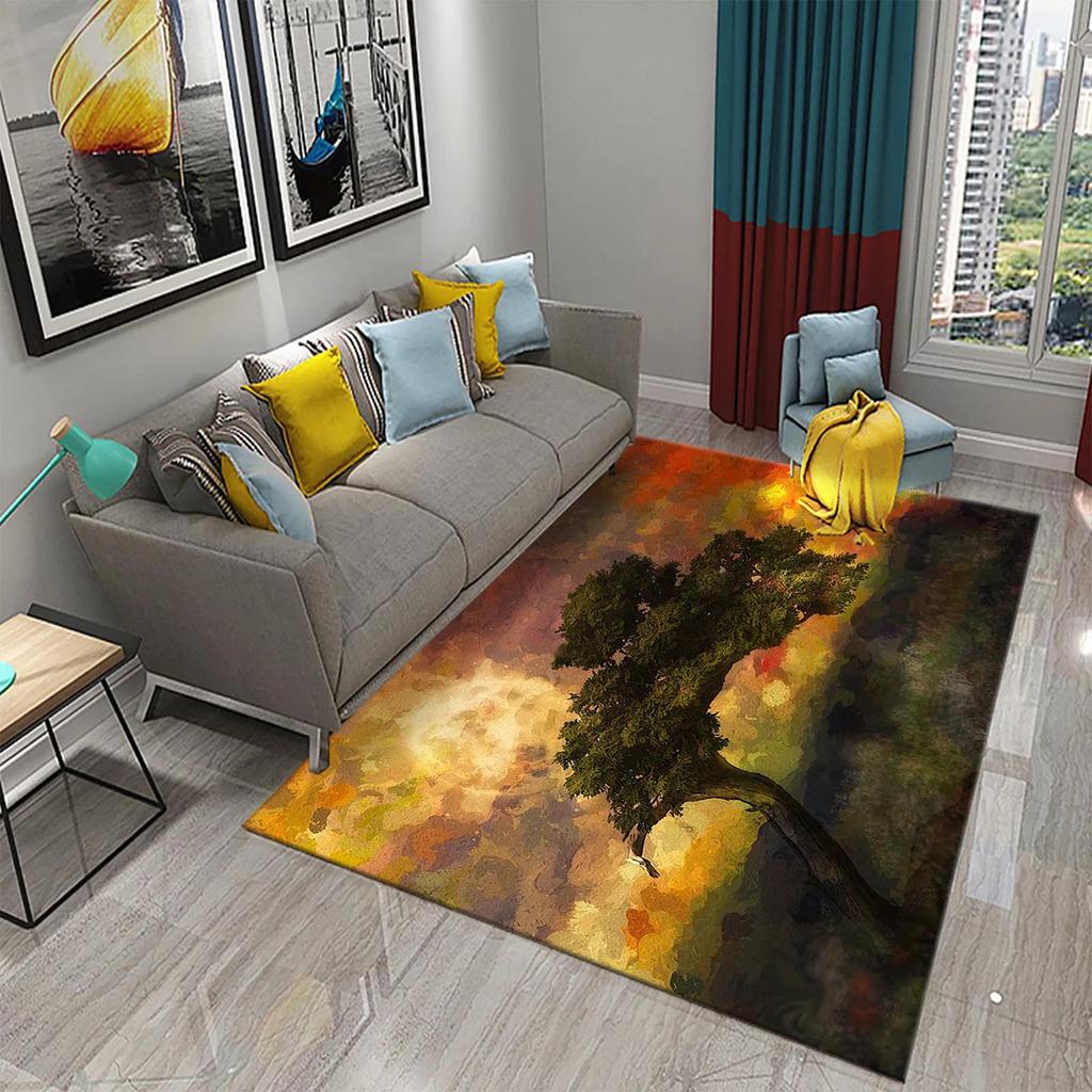 Tree Oil Painting Pattern Carpet Door Mats Doormats Kitchen Bathroom Non-Slip Carpet Living Room Bedroom Decor Floor Mat Rugs