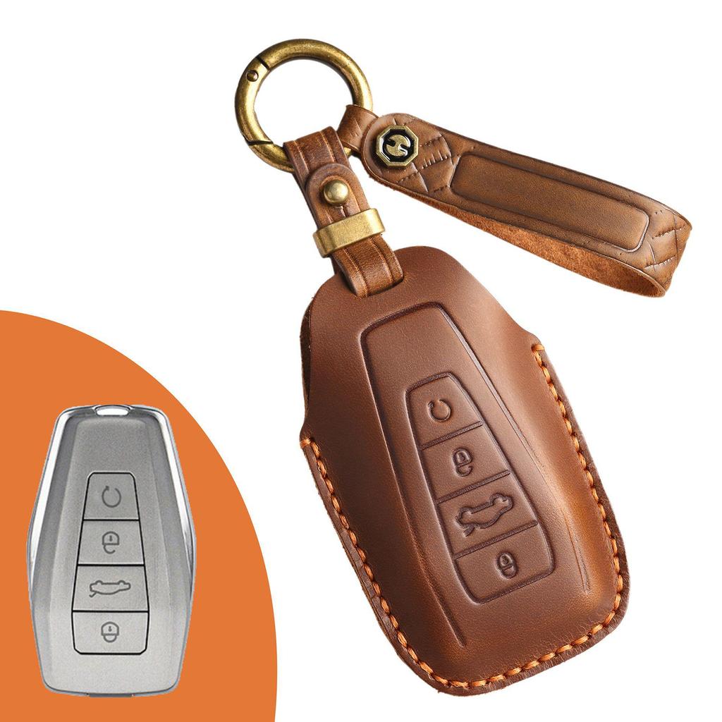 Retro Hand-Stitched Leather Key Cover for Geely Dihao Binrui