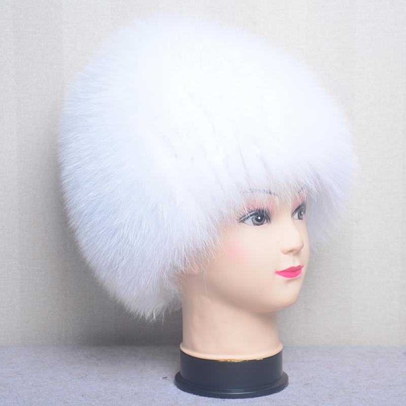 

Зимняя женская пушистая теплая круглая шапка из натурального меха лисы, шапка-ушанка Good elastic белый