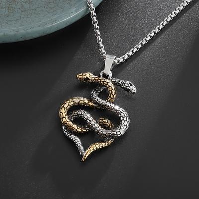 Vintage Nordic Viking Double Headed Snake Animal Pendant Necklace for Men's Charm Rock Hip Hop Party Jewelry Motorcycle Driver Accessories Party Gifts