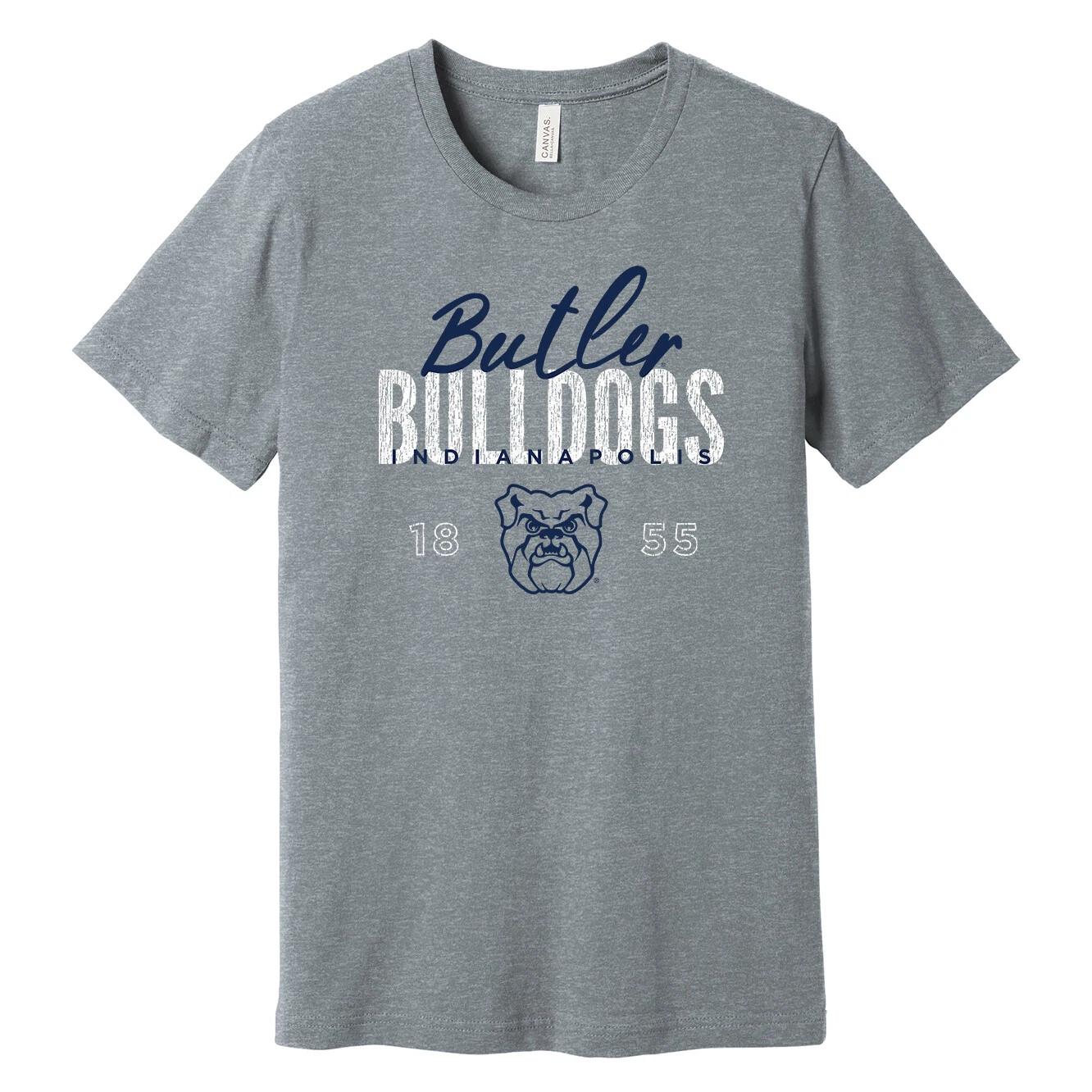 Butler Bulldogs Dist Block Script Logo T-Shirt - Athletic Heather 4XL
