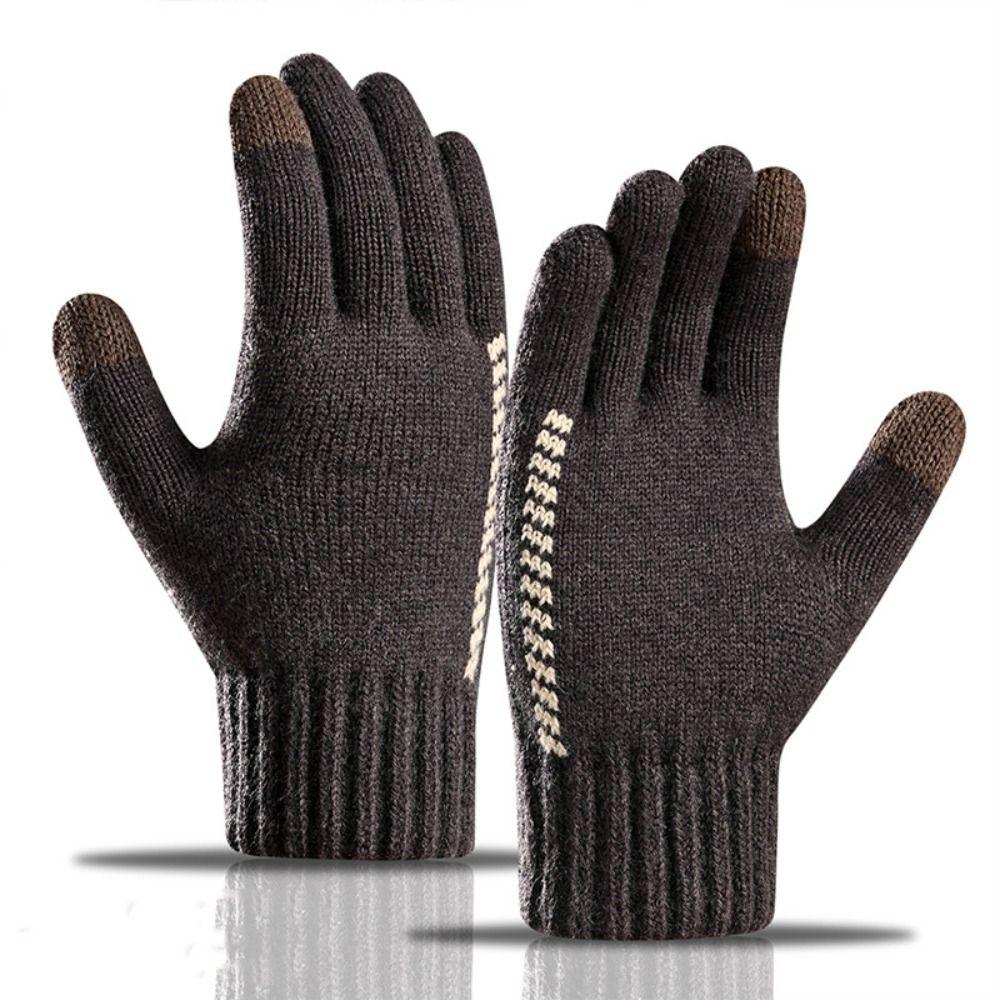 Touchscreen Knitted Woolen Gloves Solid Color Full Finger Gloves Soft Men Knitted Gloves  Male