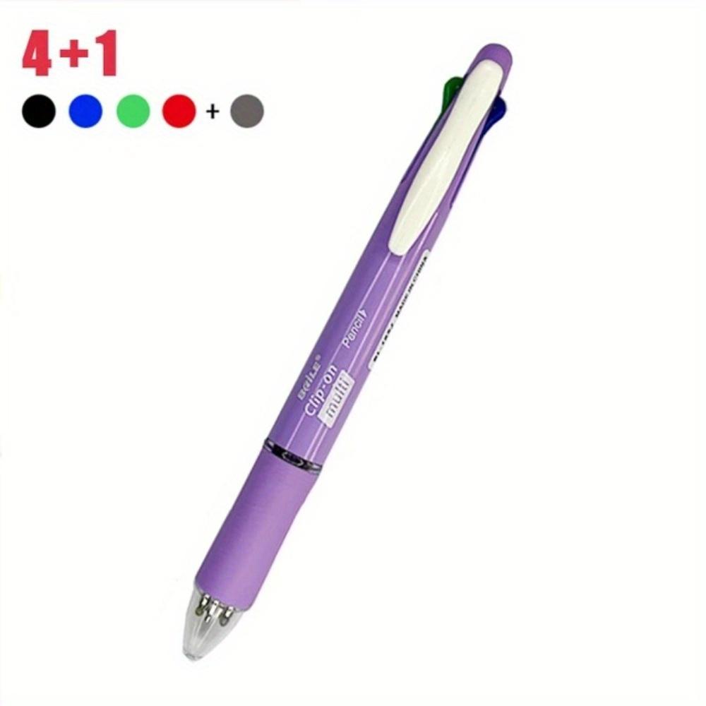 1pcs 4 Colors Ball Pen Multicolor Ballpoint Pens 5 in 1 Clip-on Multicolor Retractable Pen with Pencil&Eraser Soft