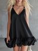 2026 Summer New European and American Women's Clothing Elegant and Casual, Solid Color V-neck Ruffle Edge Mini Skirt
