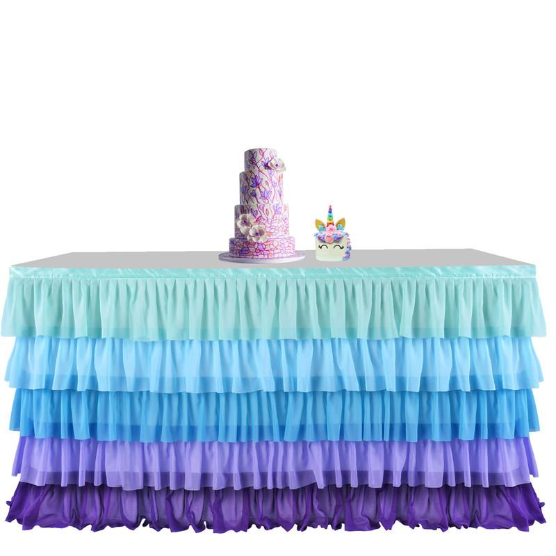 Chiffon Table Skirt Birthday Party Tutu Gauze Table Skirt Wedding Decoration Pleated Blocked Table Surround Deco Table Mariage
