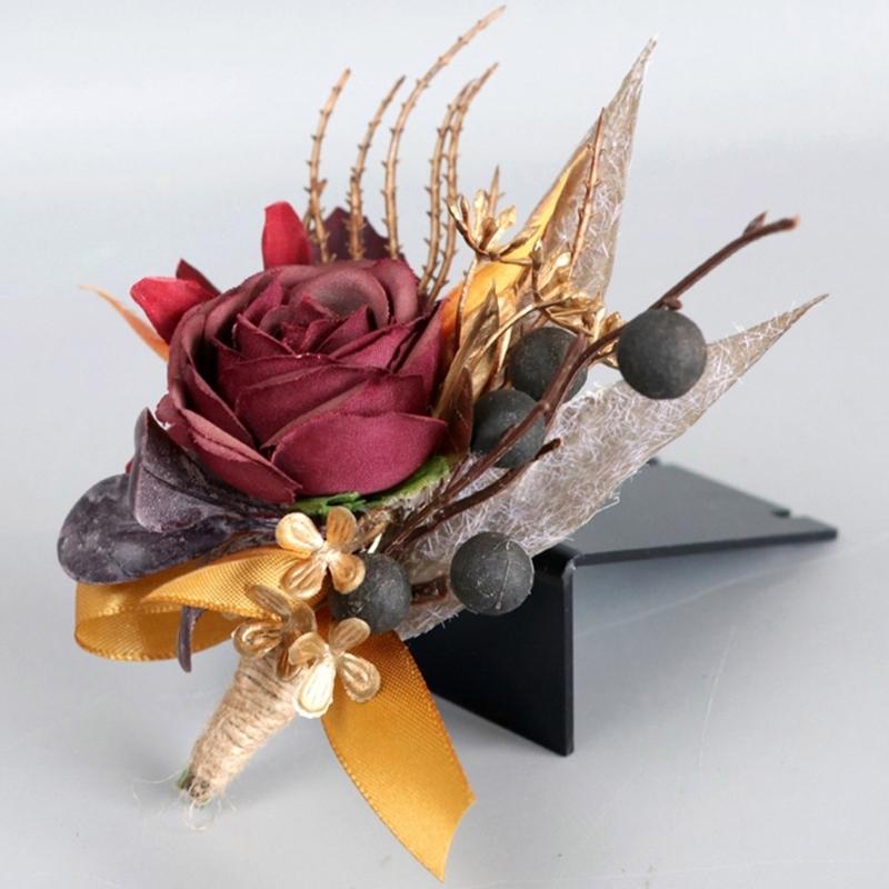Elegantes staubiges Seidenrosen Ansteckblumen für Herren Set von 5 für Bräutigame und Trauzeugen Hochzeits-Abschlussball-Party-Zubehör