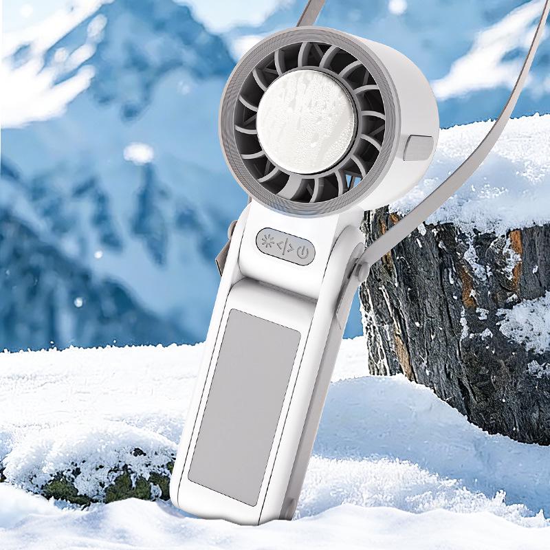 Foldable Handheld Mini Fan: High-Speed Cooling, Rechargeable, Long Battery, Portable with Digital Display and Ice Pack.
