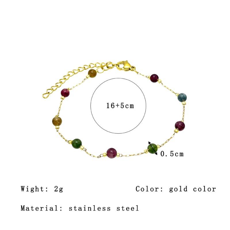Gold Natural Stone Beaded Bracelet – Dainty Pastel Crystal Chain Jewelry, Boho Minimalist Gift for Women