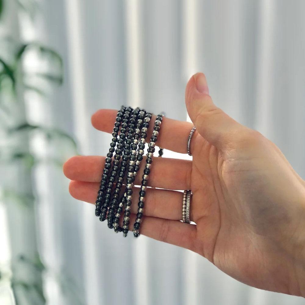 Black Matte Copper Inlaid Zirconium Diamond Ball Flying Saucer Long Bracelet Bracelet Set Wholesale Men's Woven Bracelet