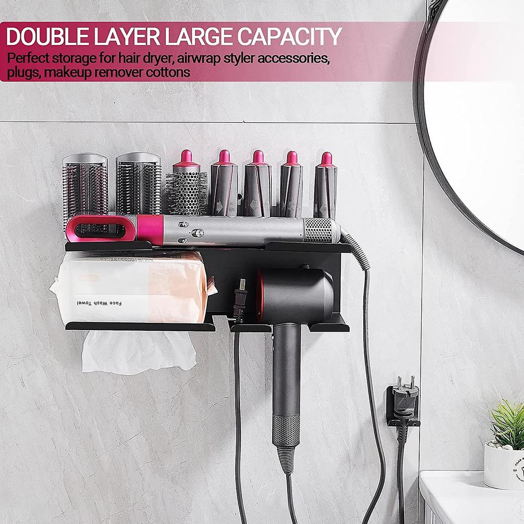Väggmonterad hållare för Dyson Airwrap Styler, för Dyson Supersonic-hårtork, 2 i 1 väggmonterad förvaringsställ för badrum i sovrummet