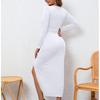 2026 Autumn/Winter Sexy Bodycon Slimming V-Neck Long Sleeve Slit Dress
