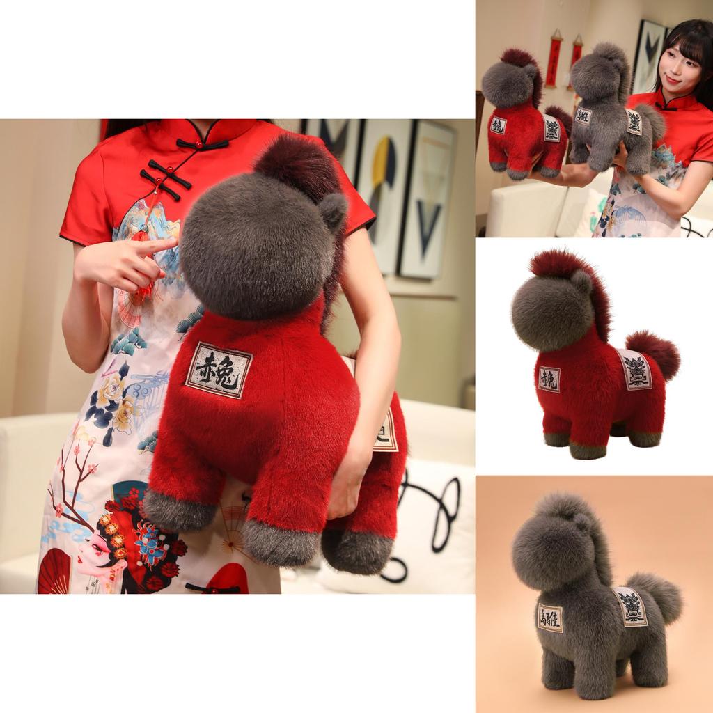 Creative Grey And Red Horse Plush Doll Children Toyfor Year Of The Horse Gift And Collectible Decor