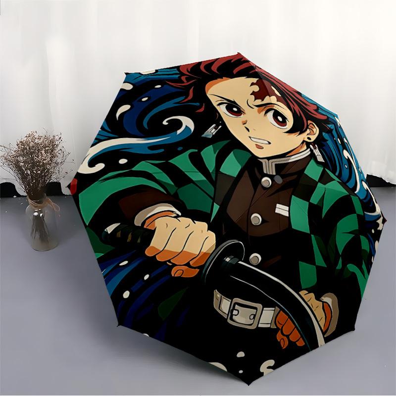 1pc Demon Slayer Automatic Folding Umbrella, Automatic Folding Umbrella with 8 Ribs, Convenient for Outdoor Use  072