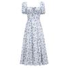 GMXIA Summer Women's Square Collar Bubble Sleeve Floral Dress Fish Bone Skirt Holiday Tea Break Dress