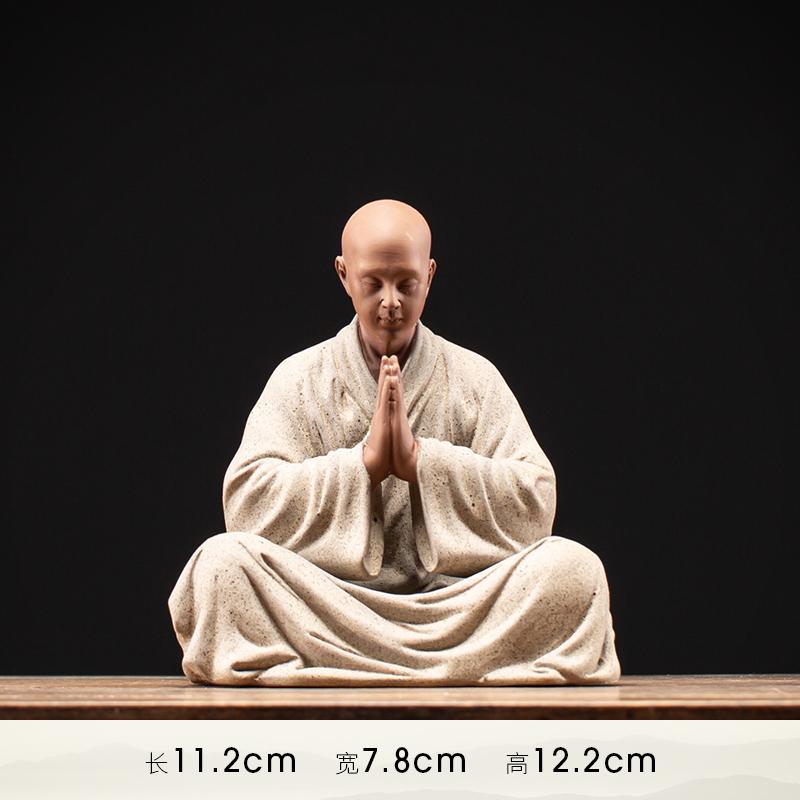 Creative Boutique Purple Clay Little Monk Tea Pet Figurine Zen Style Decoration for Study, Living Room, Office Desktop